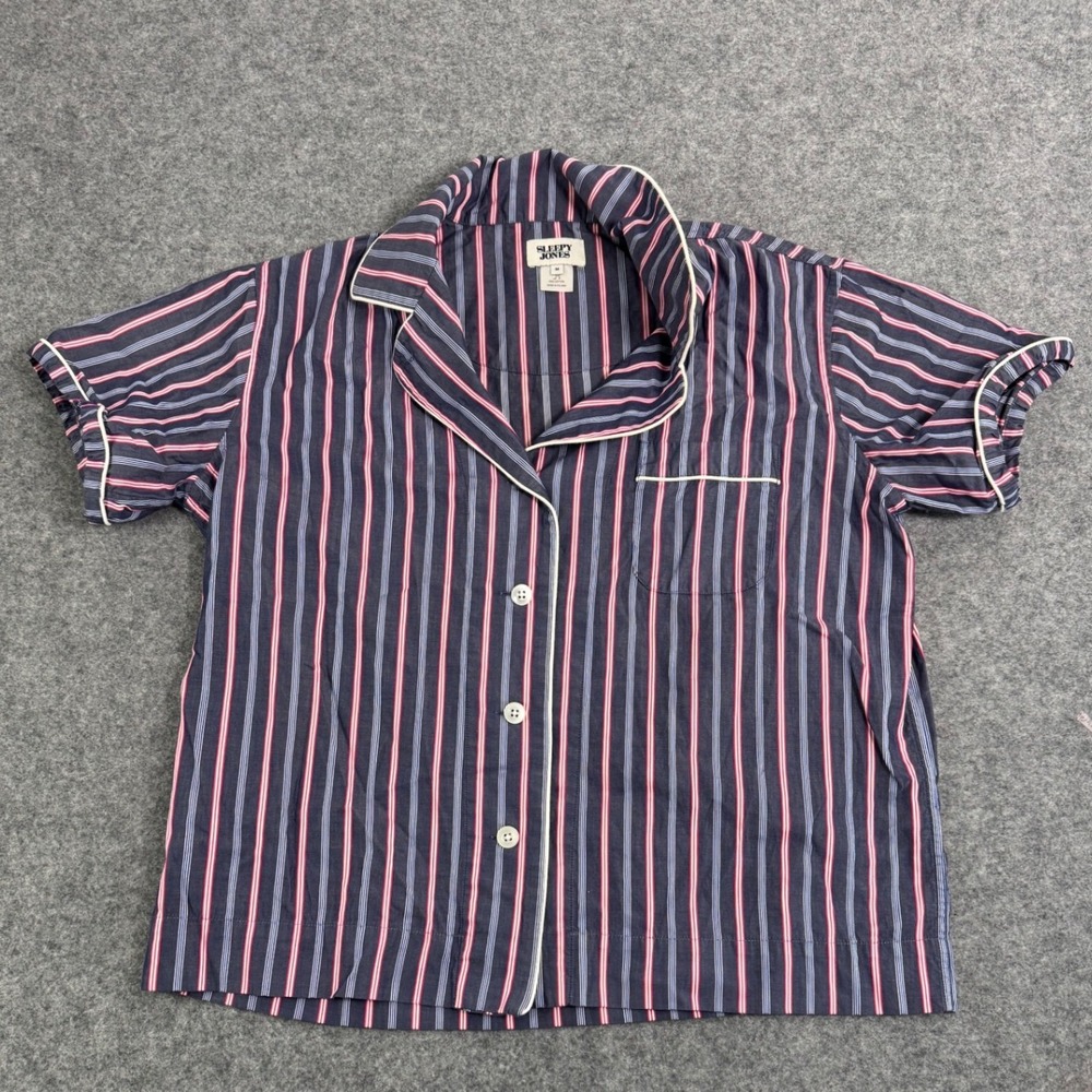 Sleepy Jones Womens Pajama Top Medium Pink Blue White Stripe Cotton Button Down